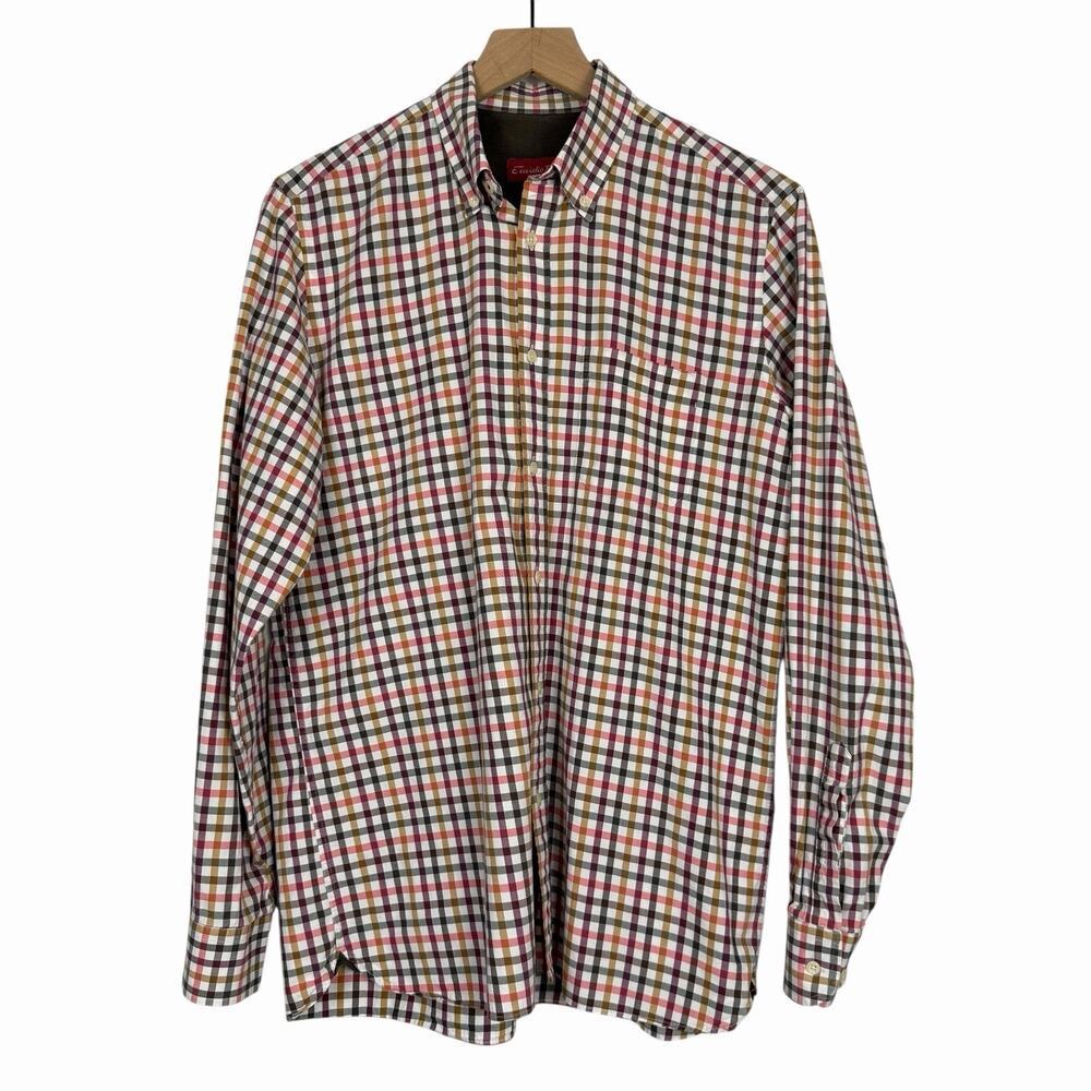 Emidio Tucci Mens Classic Fit Multicolor Check Button Up Shirt Size 3 (L) Casual